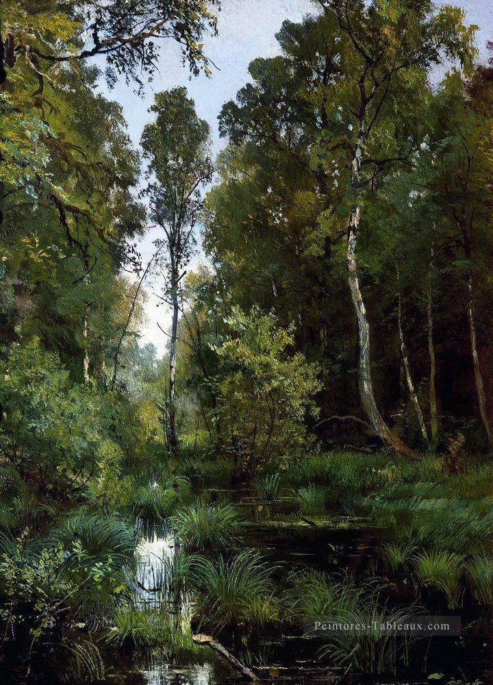 étang envahi au bord de la forêt siverskaya 1883 paysage classique Ivan Ivanovich Peintures à l'huile